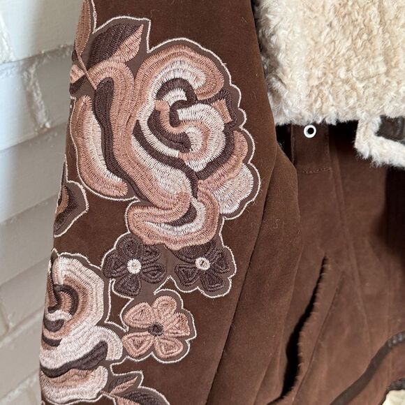 Free People Andies Vegan Moto Jacket We The Free Faux Fur Brown Floral - Picture 6 of 9